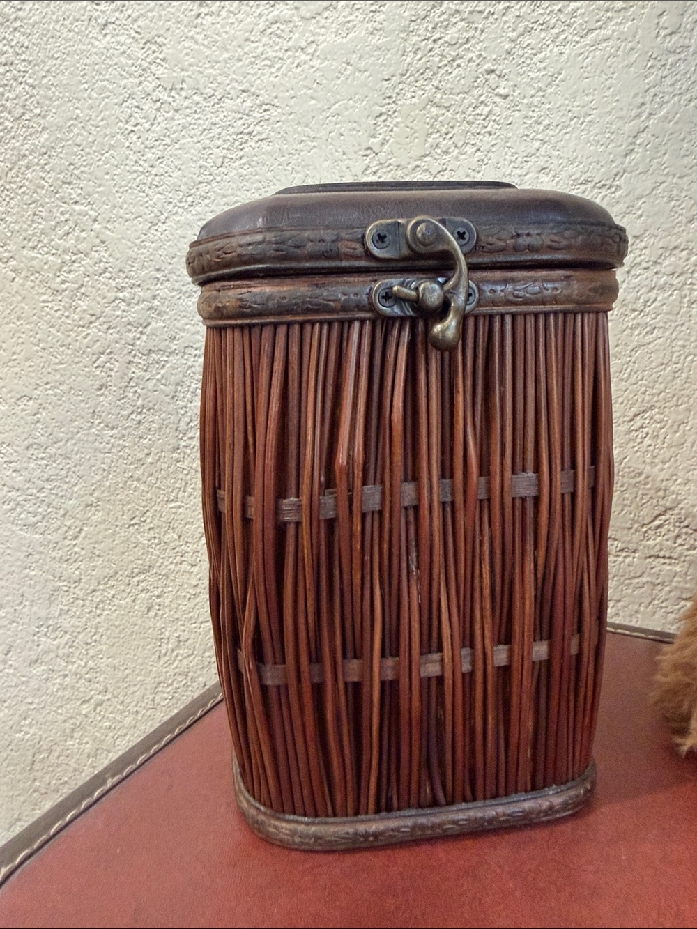 Woven Rattan Accent Basket with Antique Brass Latch - Brown